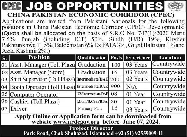 China Pakistan Economic Corridor Cpec Jobs 2024 - National Research And Development Council Nrdc Https://Nrdcgov.org/Careers/