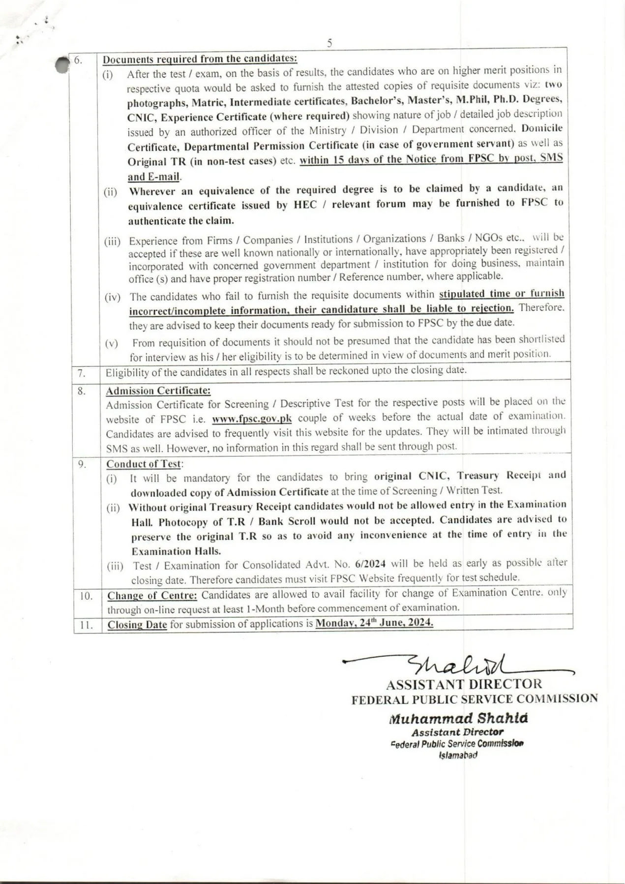 Federal Public Service Commission (FPSC) - Consolidated Advertisement No. 6/2024