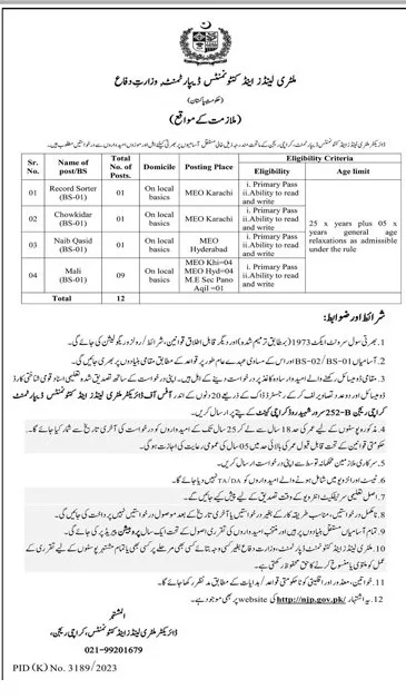 Military Lands and Cantonments Department Jobs 2024
