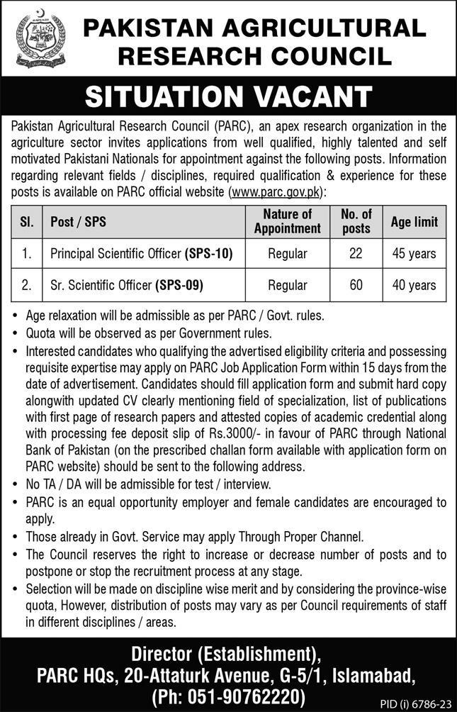 Pakistan Agricultural Research Council Islamabad Jobs 2024