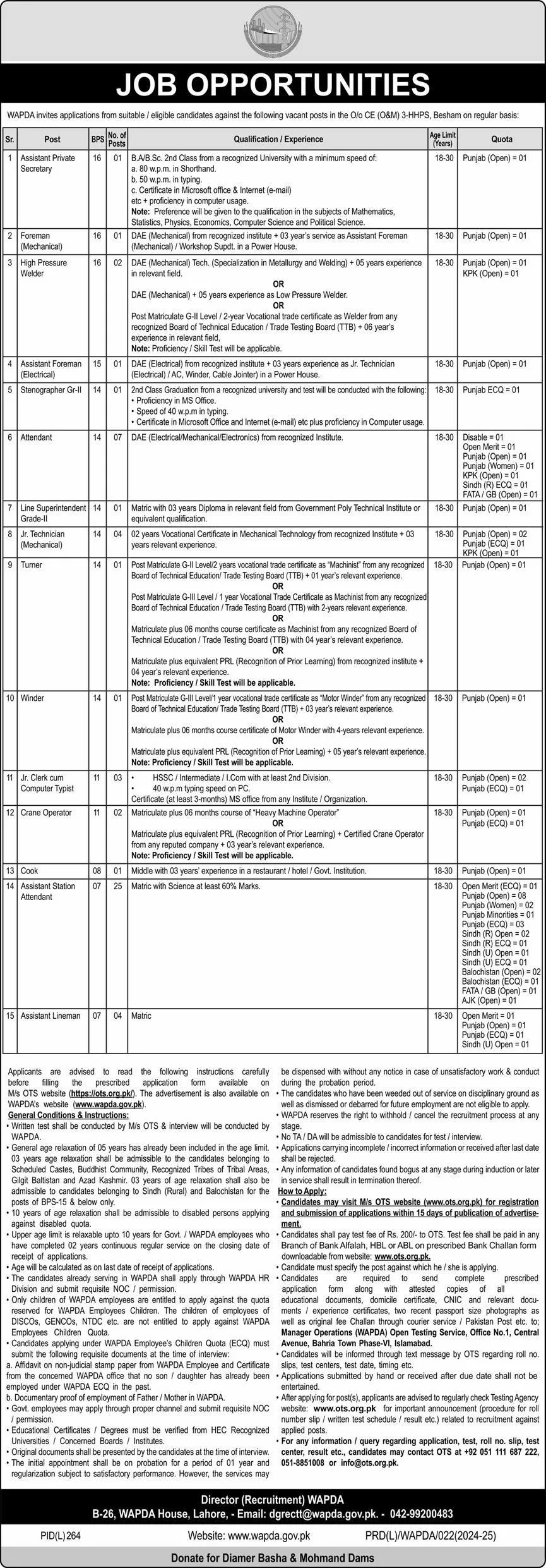 Wapda Jobs 2024 Online Apply