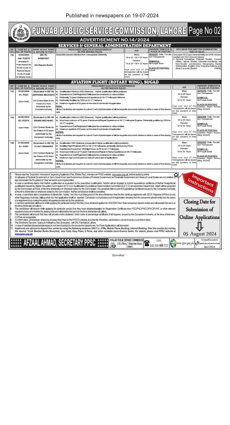 PPSC Jobs Advertisement No 14/2024