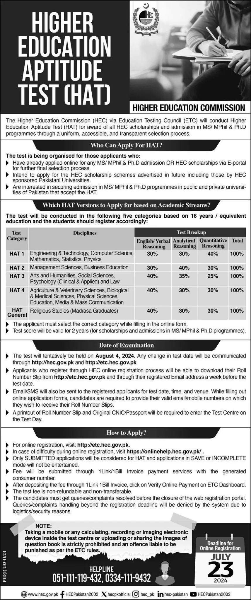 Higher Education Aptitude Test At HEC 2024