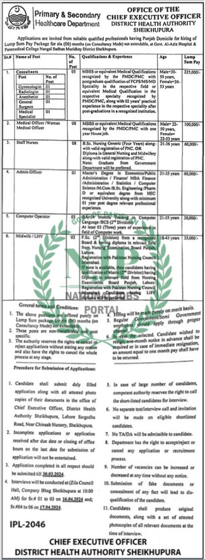 Primary and Secondary Healthcare Department Sheikhupura Jobs 2024