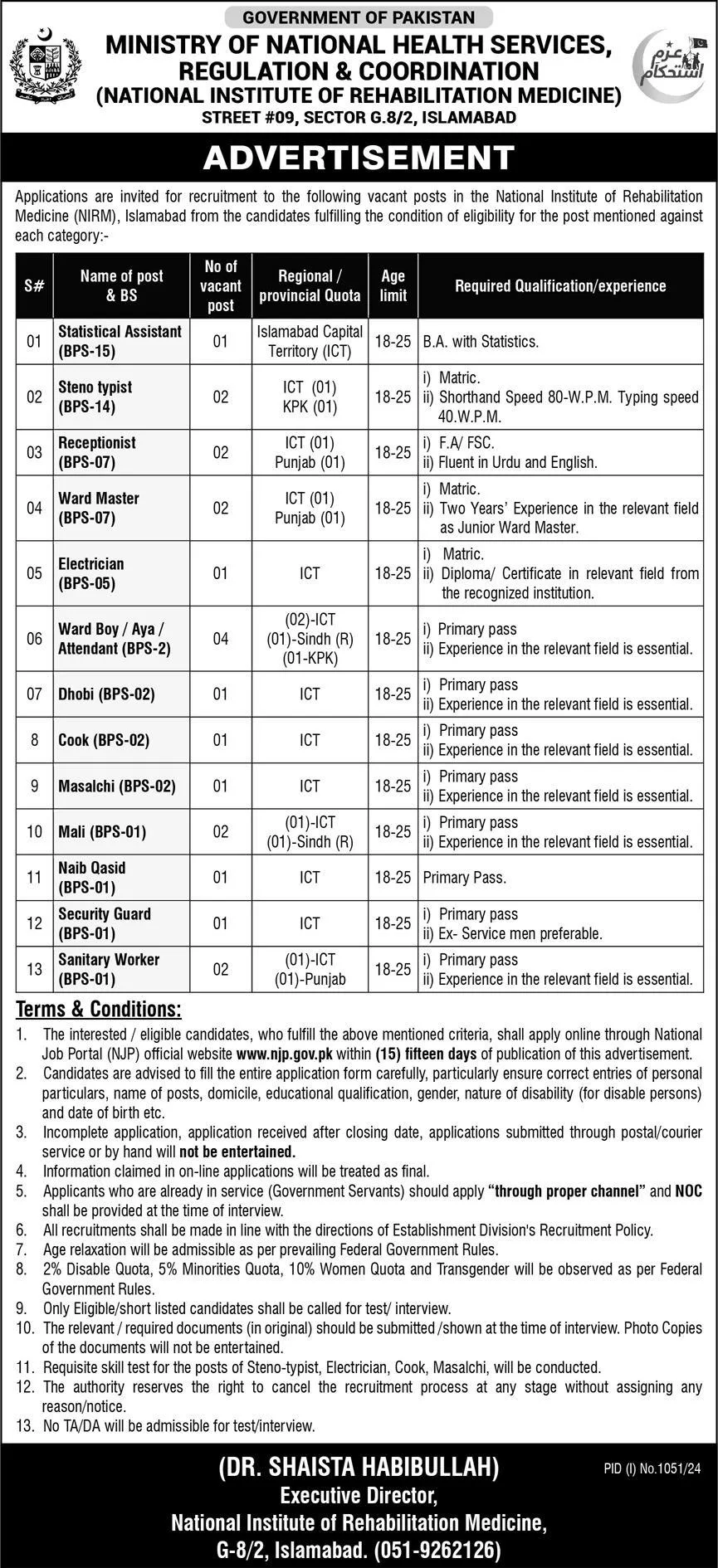 National Institute of Rehabilitation Medicine (NIRM) Jobs 2024